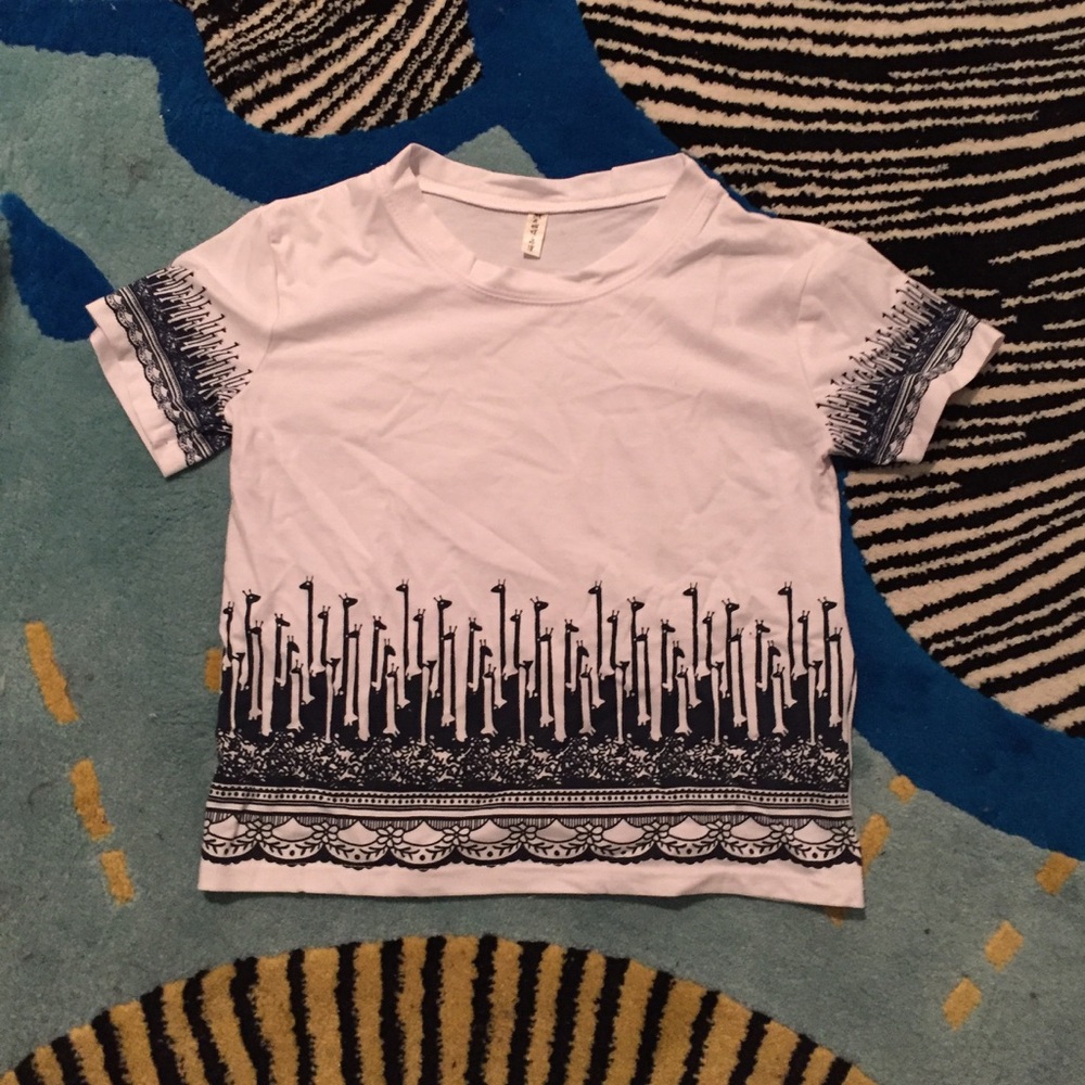 White semi crop top giraffe design